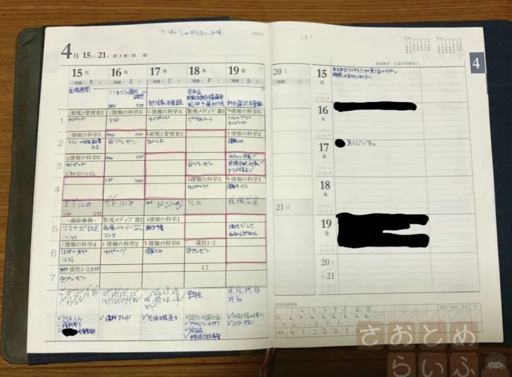 スクールプランニングノートの週間計画表を使い込んだ