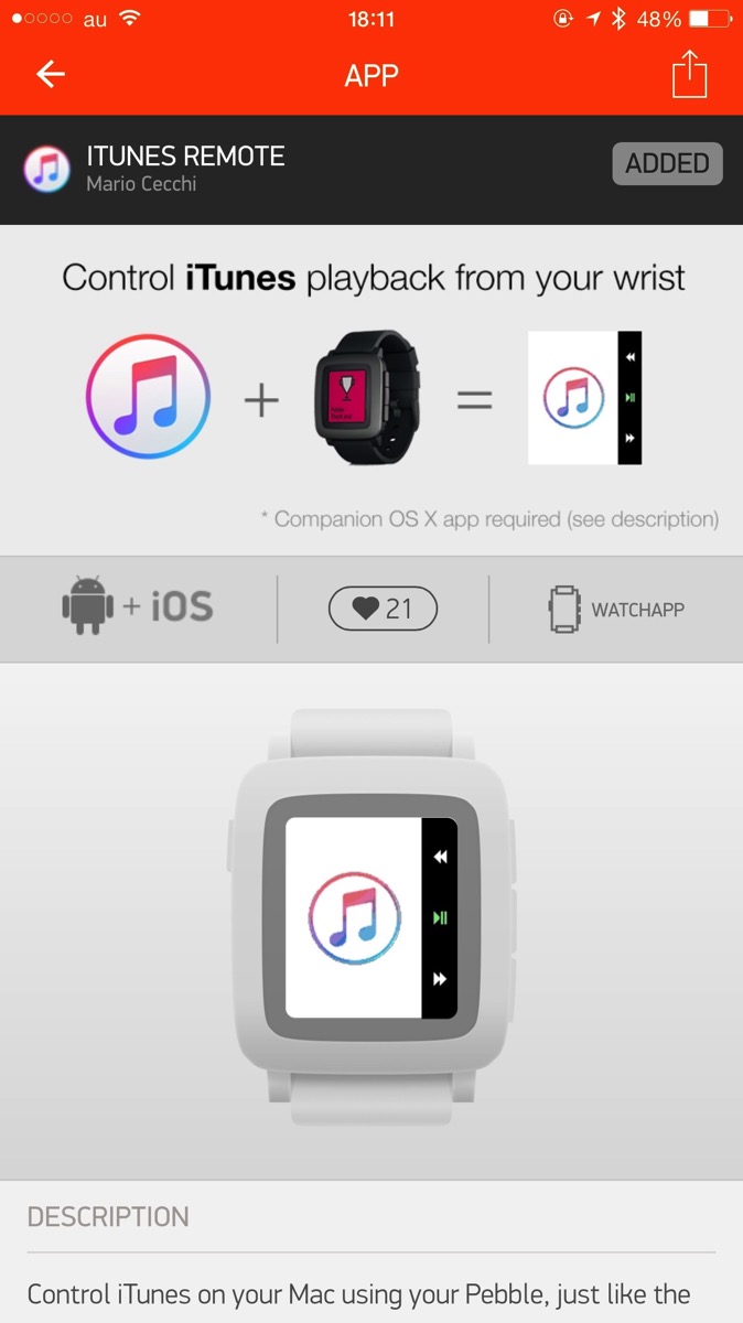 Pebble Timeアプリのインストール画面