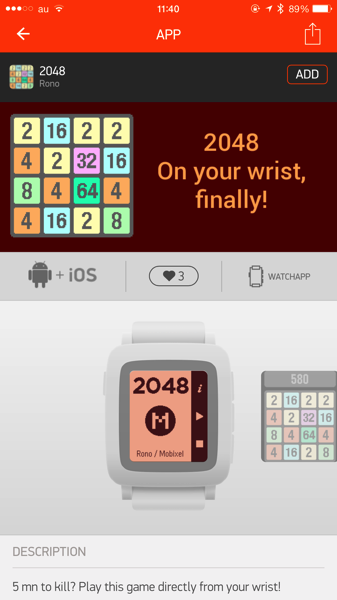 PebbleTimeアプリの画面